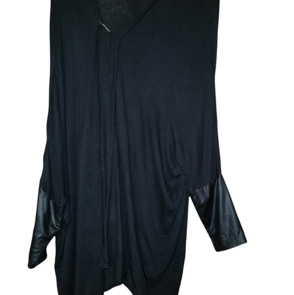 Love & Legend faux leather trim sleeve cardigan with pin - Picture 1 of 4